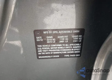 2018 Buick Regal Tourx Essence из США, поврежденный, VIN W04GV8SX9J1135329